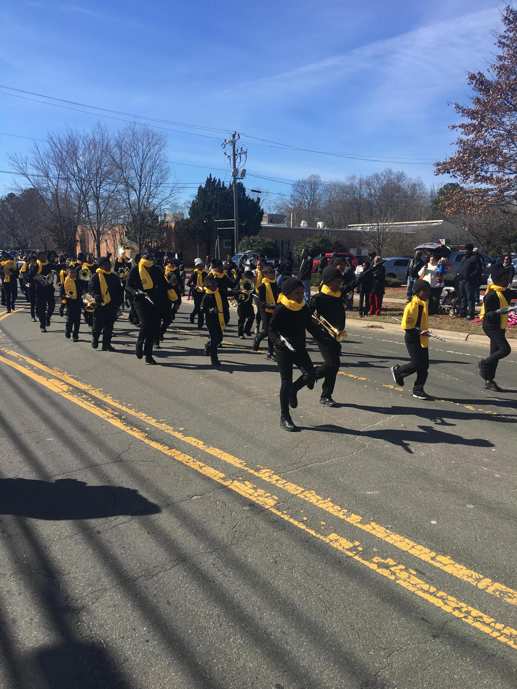 Marching band through town - Research Triangle Charter Academy, Durham, NC