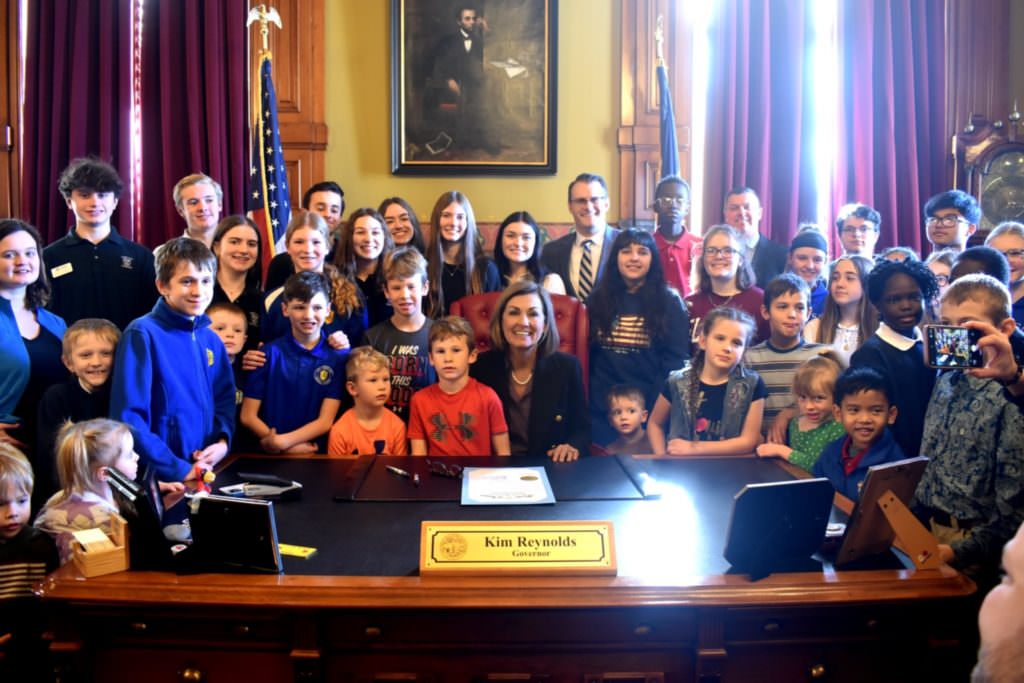 Students attended the Iowa School Choice Week proclamation signing with Governor Kim Reynolds.