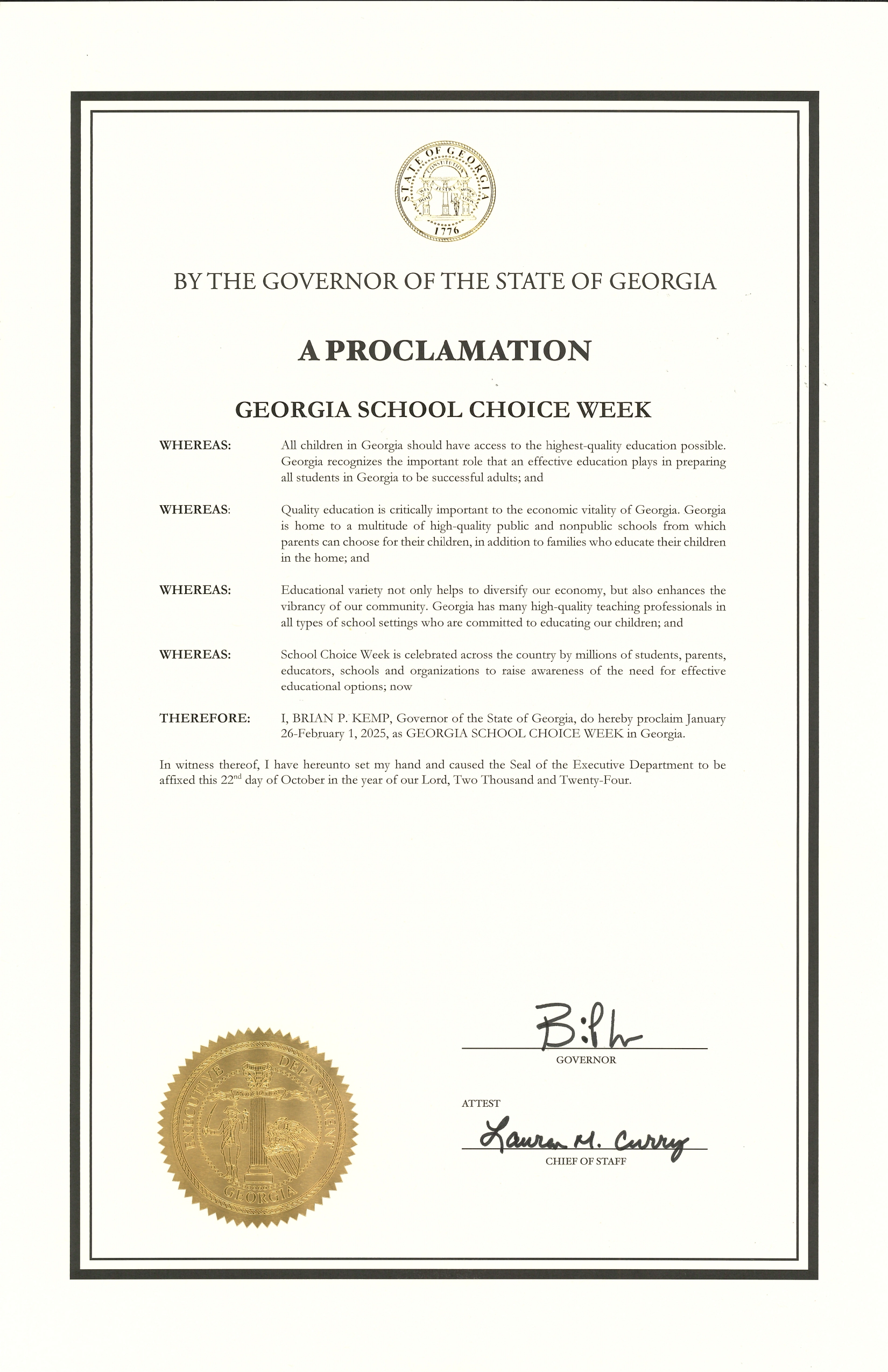 Governor Brian Kemp issues a proclamation recognizing January